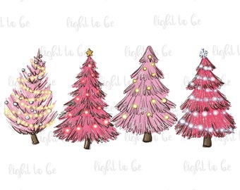 Pink Christmas Trees PNG: Cozy Winter Clipart (Digital Download)
