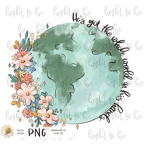 He's got the whole world in His hands PNG Jesus religious christian faith digital download Sublimation design drawn Printable Graphic Tshirt