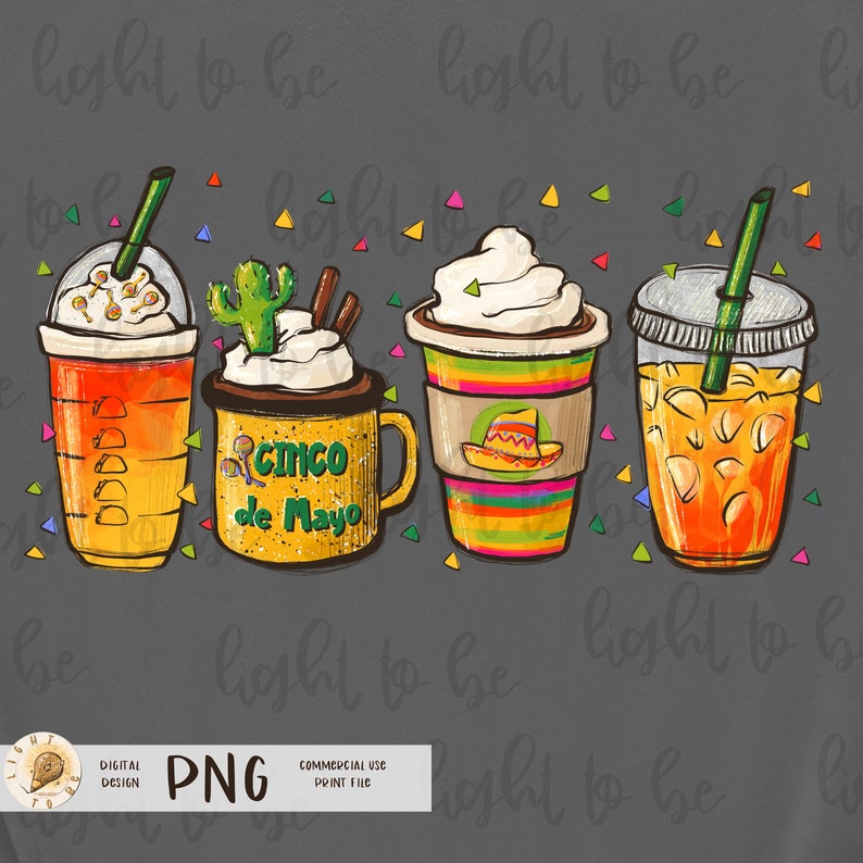 Cinco de Mayo Coffee PNG, Mexico latte cute funny Iced coffee drink digital Sublimation design hand drawn Printable Graphic Clipart Tshirt image 2