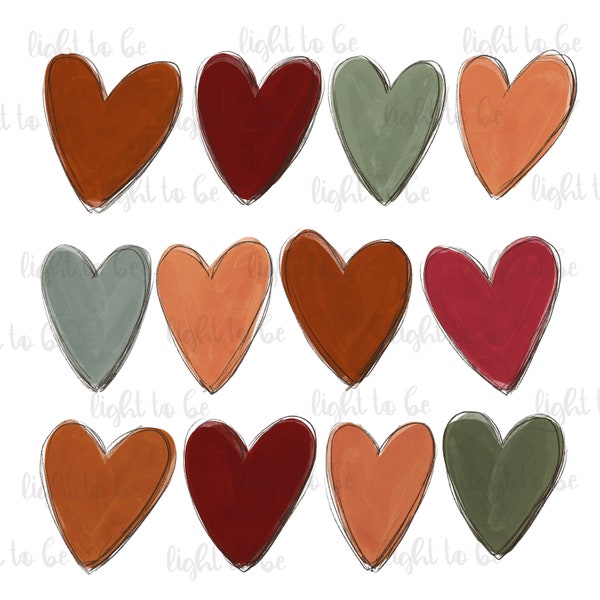 Fall love hearts PNG, warm cozy autumn, orange pumpkin color download | Sublimation design hand Printable file Graphic Clipart Tshirt