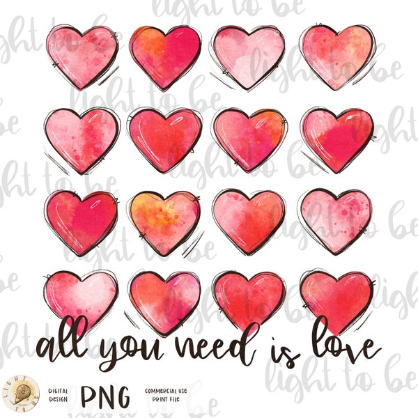 All you need is Love PNG, Harts Hugs and kisses, Xoxo Valentine's Day, Be mine valentine, Pink Digital, Sublimation Designs Downloads,