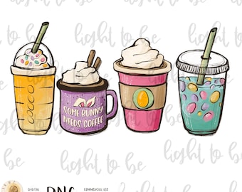 Easter Coffee Bunny PNG, latte iced frappe religious christian faith digital download Sublimation design drawn Printable Clipart Tshirt