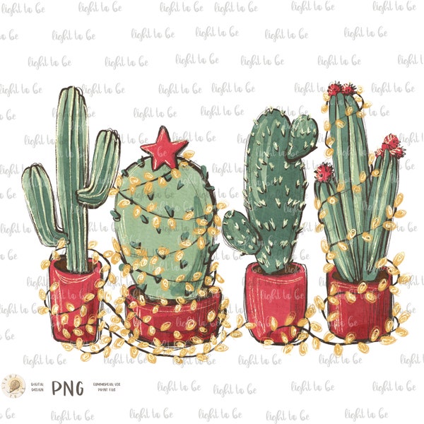 Christmas cacti PNG, Christmas western dessert, howdy Feliz Navidad, cowboy cowgirl, Sublimation design hand drawn Printable file Tshirt