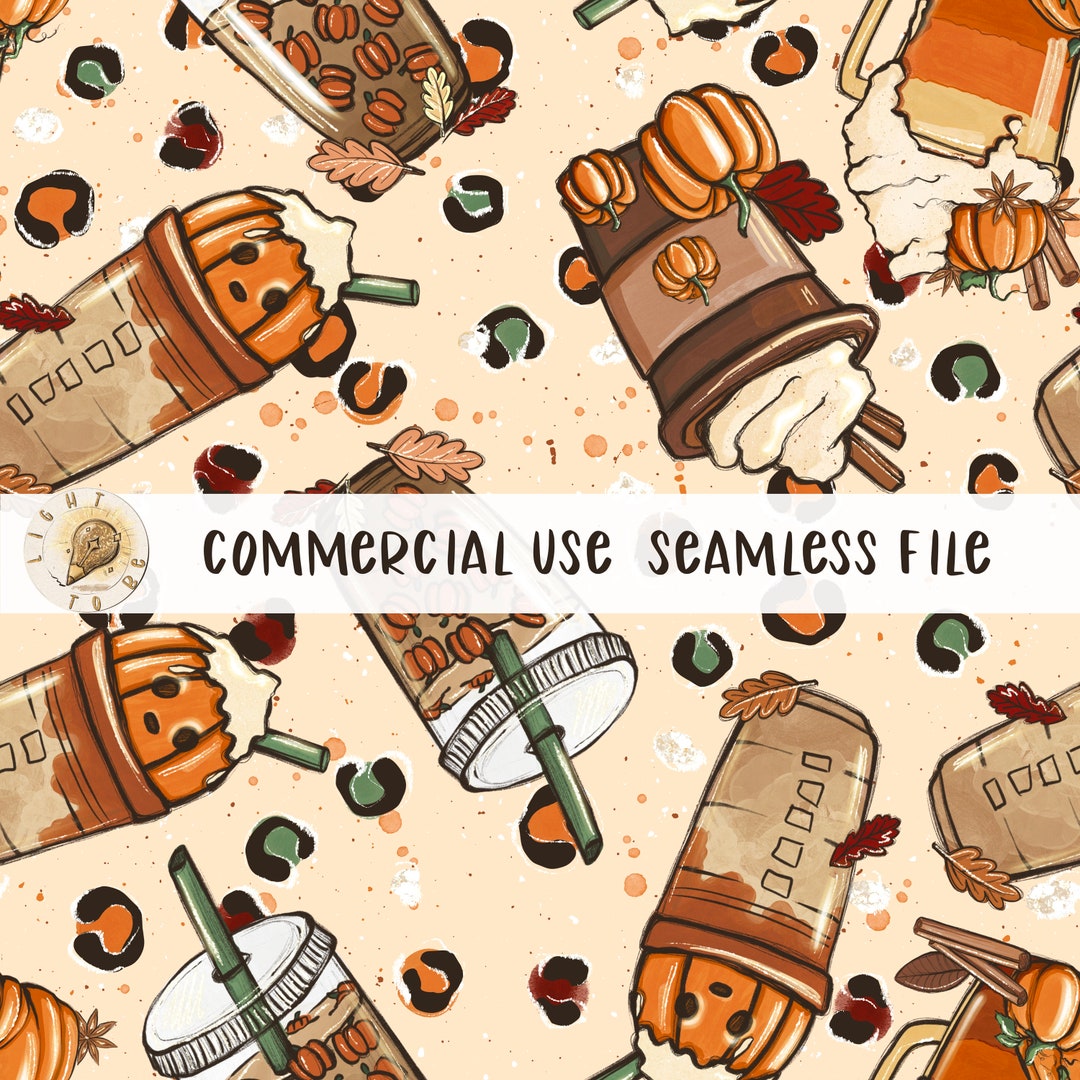 Fall Coffee Leopard Seamless Pattern JPG, PNG, Pumpkin Spice Latte Iced ...