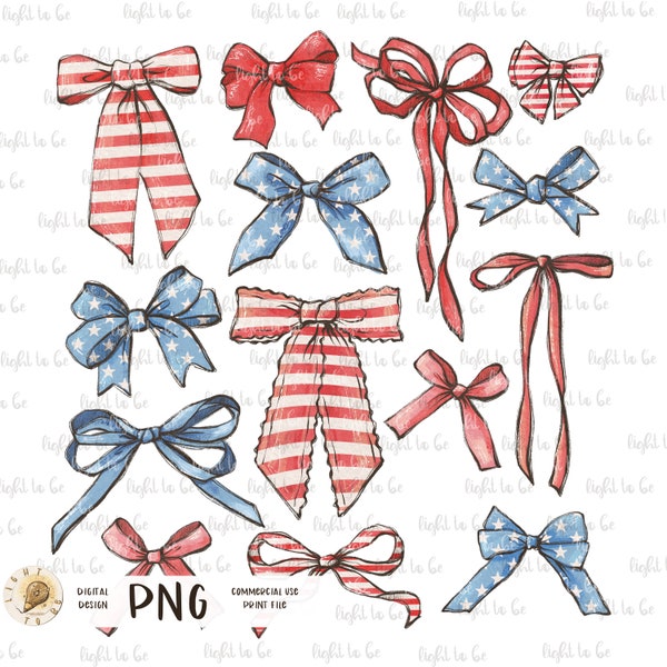 American Coquette Bows PNG, red white and blue, girls woman gals, 4th of July, USA Aesthetic Soft, vintage retro, digital Sublimation design