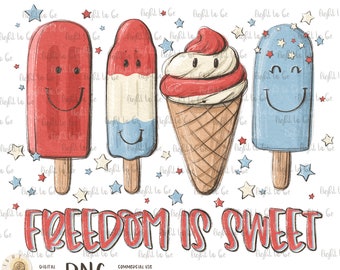 La libertad es dulce PNG, EE.UU. 4 de julio, azul blanco rojo, Día de la Independencia, camiseta de diseño de sublimación de verano de helado americano patriótico