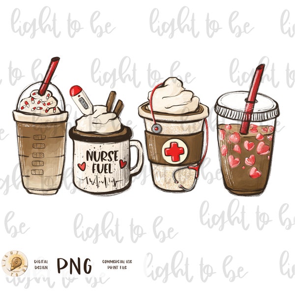 Nurse coffee lover PNG, latte iced coffee hospital digital download, Sublimation design hand drawn Printable Graphic Clipart Tshirt
