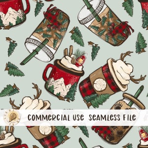 Lumberjack coffee seamless pattern JPG, PNG,  pumpkin spice latte iced autumn digital file Sublimation design hand drawn Printable