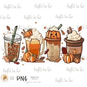 Fall coffee PNG pumpkin spice latte iced warm cozy autumn orange digital file Sublimation design hand drawn Printable Graphic Clipart Tshirt