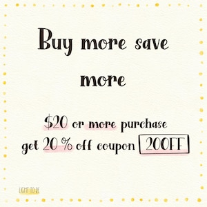 K&ouml;nnte beinhalten: Eine Grafik im Aquarellstil mit wei&szlig;em Hintergrund und goldenen Punkten. Der Text lautet "Kaufe mehr, spare mehr 20 &euro; oder mehr kaufen, erhalte einen 20% Rabatt-Gutschein 200FF".