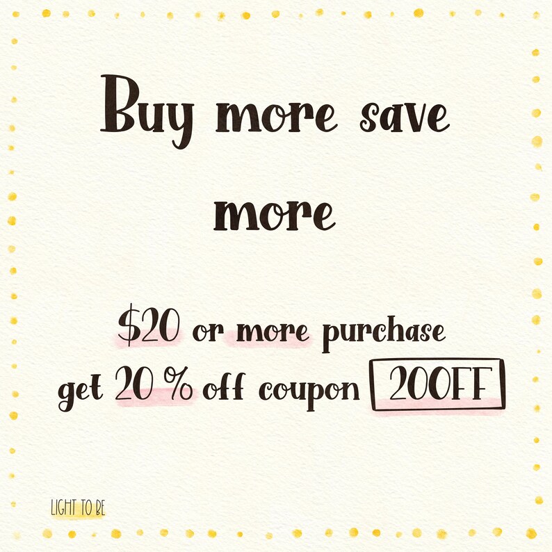 K&ouml;nnte beinhalten: Eine Grafik im Aquarellstil mit wei&szlig;em Hintergrund und goldenen Punkten. Der Text lautet "Kaufe mehr, spare mehr 20 &euro; oder mehr kaufen, erhalte einen 20% Rabatt-Gutschein 200FF".