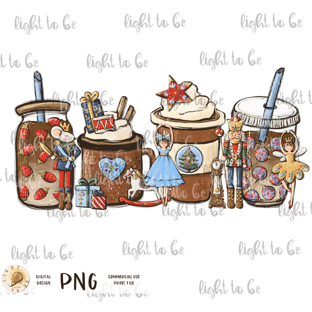 Nutcracker Coffee PNG, Christmas Mood, Frappe Iced Latte Sweets Snow