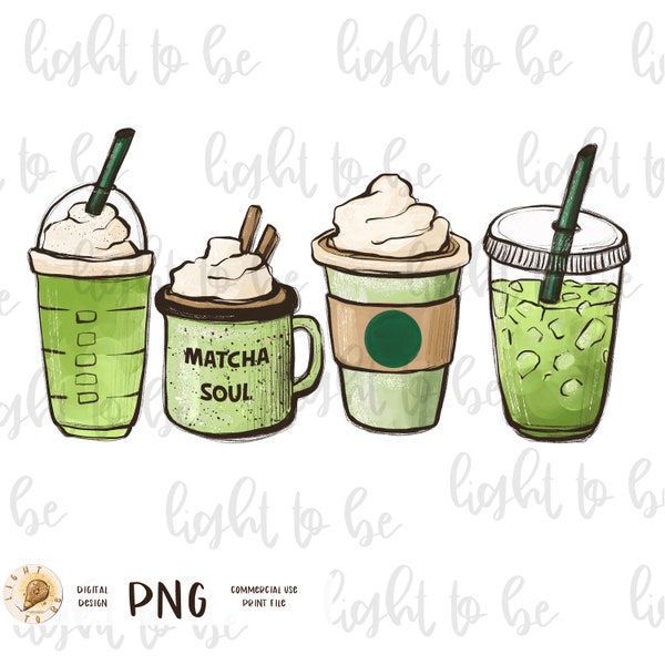 Matcha soul PNG, Tea Green Tea Lovers, Hot Drinks, Teas cute funny personalized custom digital Sublimation design drawn Printable Tshirt