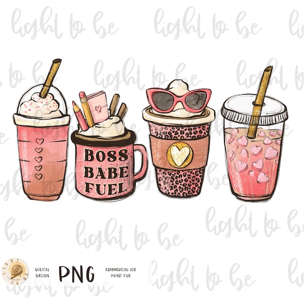 Boss babe fuel Coffee PNG, bossy girl gift latte cute funny Iced digital, Sublimation design hand drawn Printable Graphic Clipart Tshirt