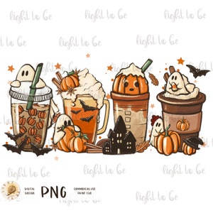 Boo latte PNG, cute scary fall halloween horror iced coffee pumpkin spice autumn digital file Sublimation design hand drawn Printable Tshirt