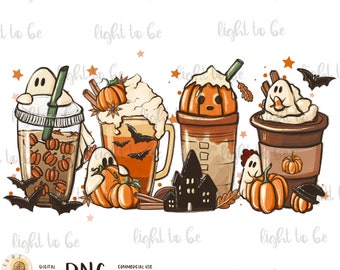 Boo latte PNG, cute scary fall halloween horror iced coffee pumpkin spice autumn digital file Sublimation design hand drawn Printable Tshirt