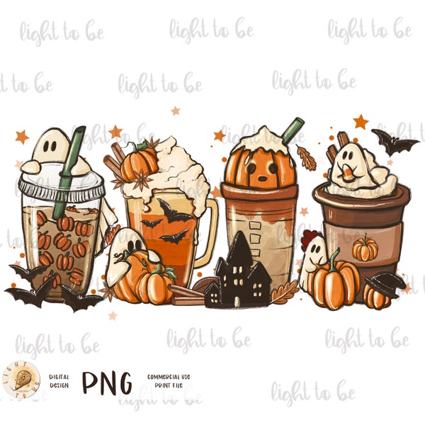 Boo latte PNG, cute scary fall halloween horror iced coffee pumpkin spice autumn digital file Sublimation design hand drawn Printable Tshirt