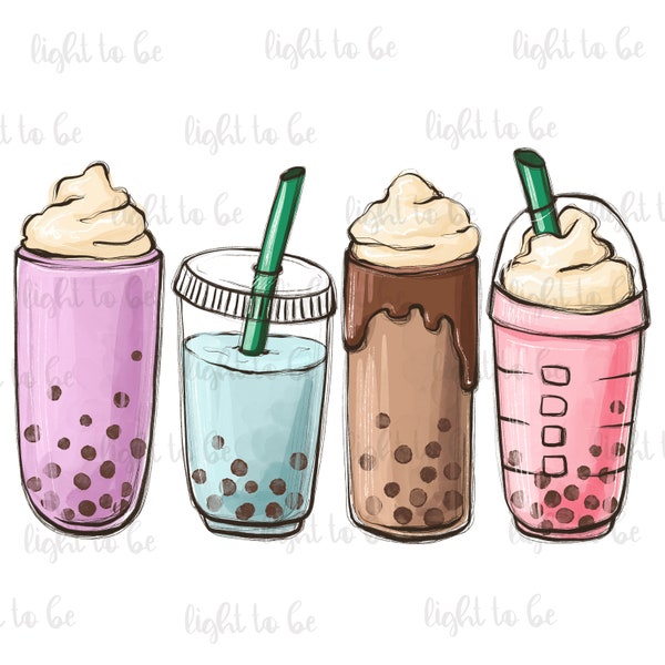 Thé à bulles PNG, Boba thé Kawaii boisson amateur de thé été chemise design mignon drôle latte Sublimation dessiné à la main graphique Clipart Tshirt