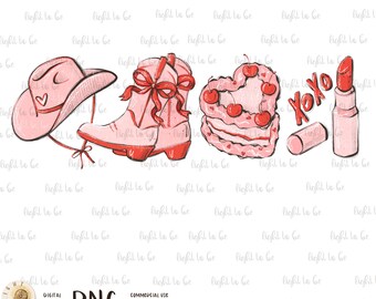 Cowgirl valentine PNG, girly farm life, love valentine western self love girl club  Sublimation design hand drawn  back and front T-shirt