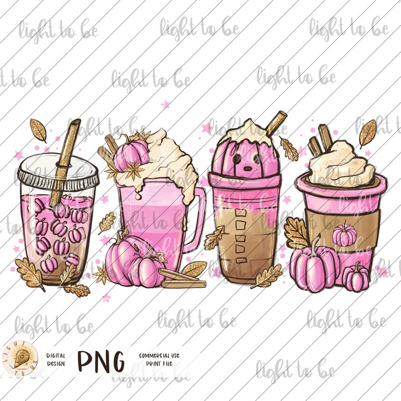Pink Fall Latte PNG, Pumpkin Spice PSL Leaves Coffee Thanksgiving Cozy ...