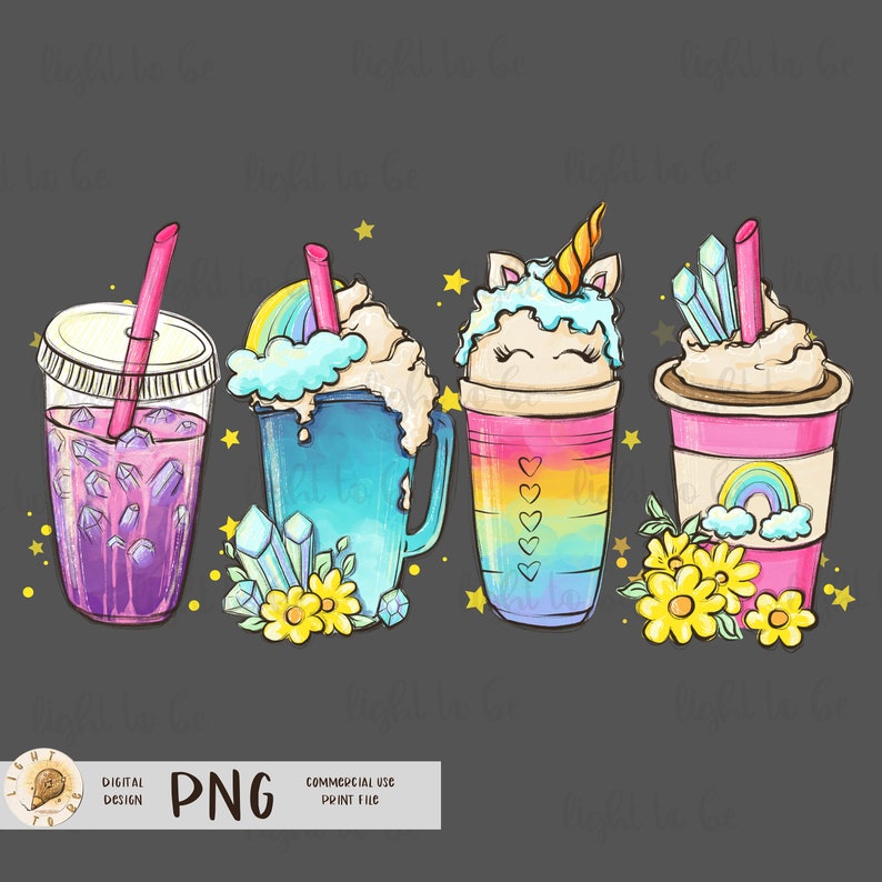Unicorn Drinks Coffee PNG, Iced Latte Rainbow Frappuccino Girl Cute Fun ...