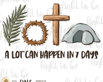 Eine Menge kann in 7 Tagen PNG passieren, Er ist auferstanden Ostern Jesus Christus christliche religiöse Bibel Verse digitale Sublimation gezeichnetes Grafik-T-Shirt