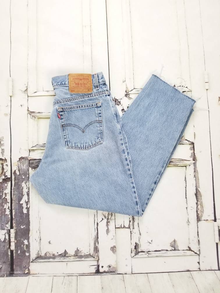 Levi's 550 High Waisted Tapered Leg Mom Jeans Raw Hem // | Etsy