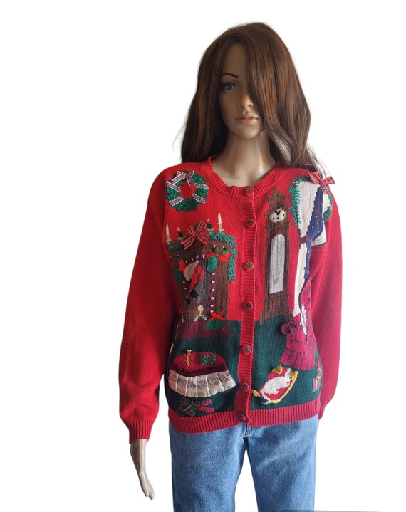 Susan Bristol 90s ugly Christmas Sweater Red Tack… - image 1