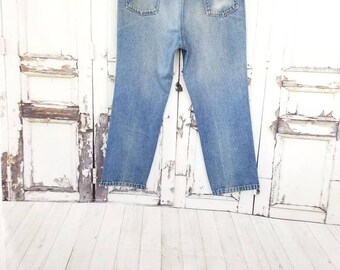 Vaqueros Wrangler de los años 70 desgastados y desgastados, unisex, talla 33 y 34 para hombre y mujer
