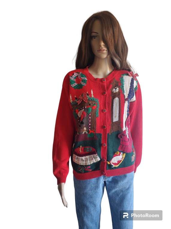 Susan Bristol 90s ugly Christmas Sweater Red Tack… - image 3