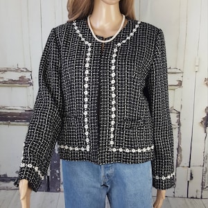 Vintage Christopher & Banks Tweed Black and White Cropped Jacket Blazer Women's size Medium M image 1