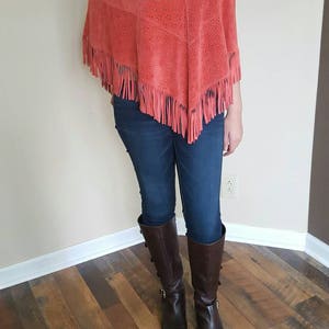 Vintage Fringed Suede Cape Poncho Western Cape Women&#39;s size S Small Medium
