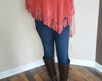 Vintage Fringed Suede Cape Poncho Western Cape Women's size S Small Medium