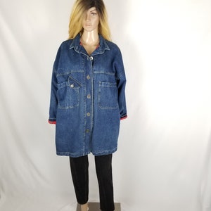 Vintage Oversized Denim Jacket 80s, Slouchy Jean Jacket, Heavy Denim Barn Coat JacketWomen's Size Medium M Large L image 9