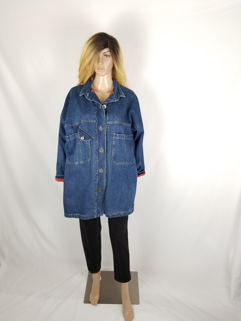 Vintage Oversized Denim Jacket 80s, Slouchy Jean Jacket, Heavy Denim Barn Coat JacketWomen's Size Medium M Large L image 9