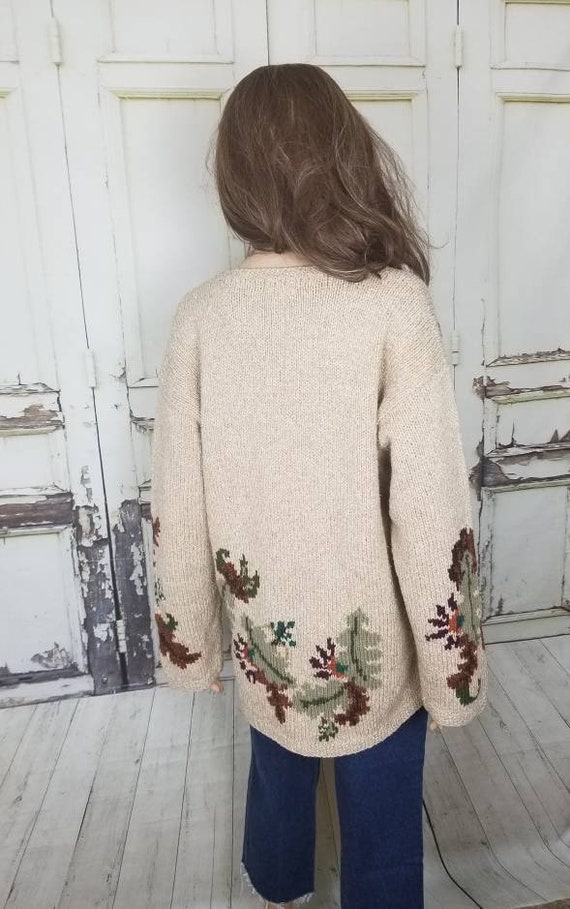 Cream Floral Sweater Pullover Wool Blend Sweater … - image 4