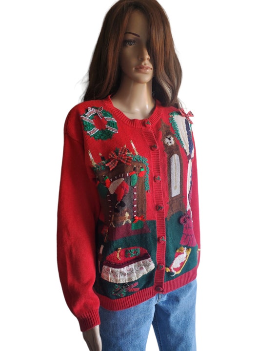 Susan Bristol 90s ugly Christmas Sweater Red Tack… - image 4