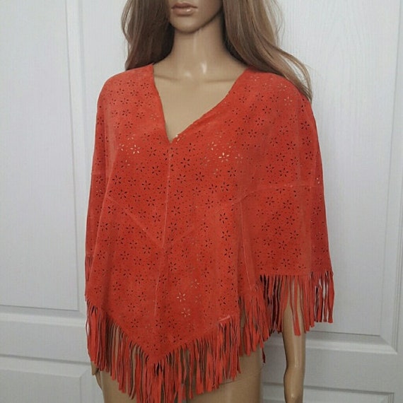 Vintage Fringed Suede Cape Poncho Western Cape Wo… - image 5