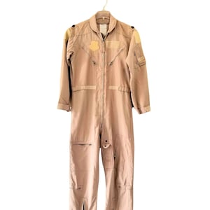 Military Flight Suit Vintage Jumpsuit, Flight Suit Coveralls Flyers Tan Overalls Military Size Medium