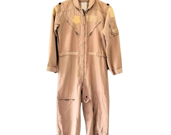 Military Flight Suit Vintage Jumpsuit, Flight Suit Coveralls Flyers Tan Overalls Military Size Medium