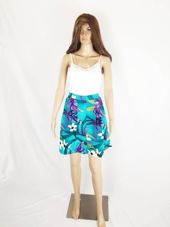 90s High Waisted Pleated Floral Tropical  Summer T