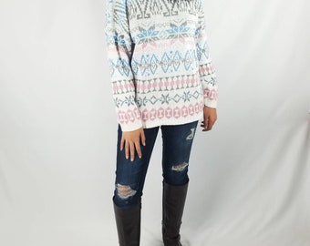 Vintage Fair Isle Crewneck Sweater - Pastel Acrylic Made in USA - Medium