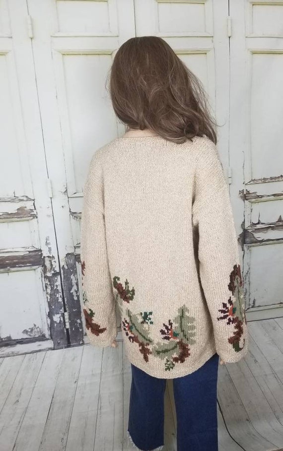 Cream Floral Sweater Pullover Wool Blend Sweater … - image 5