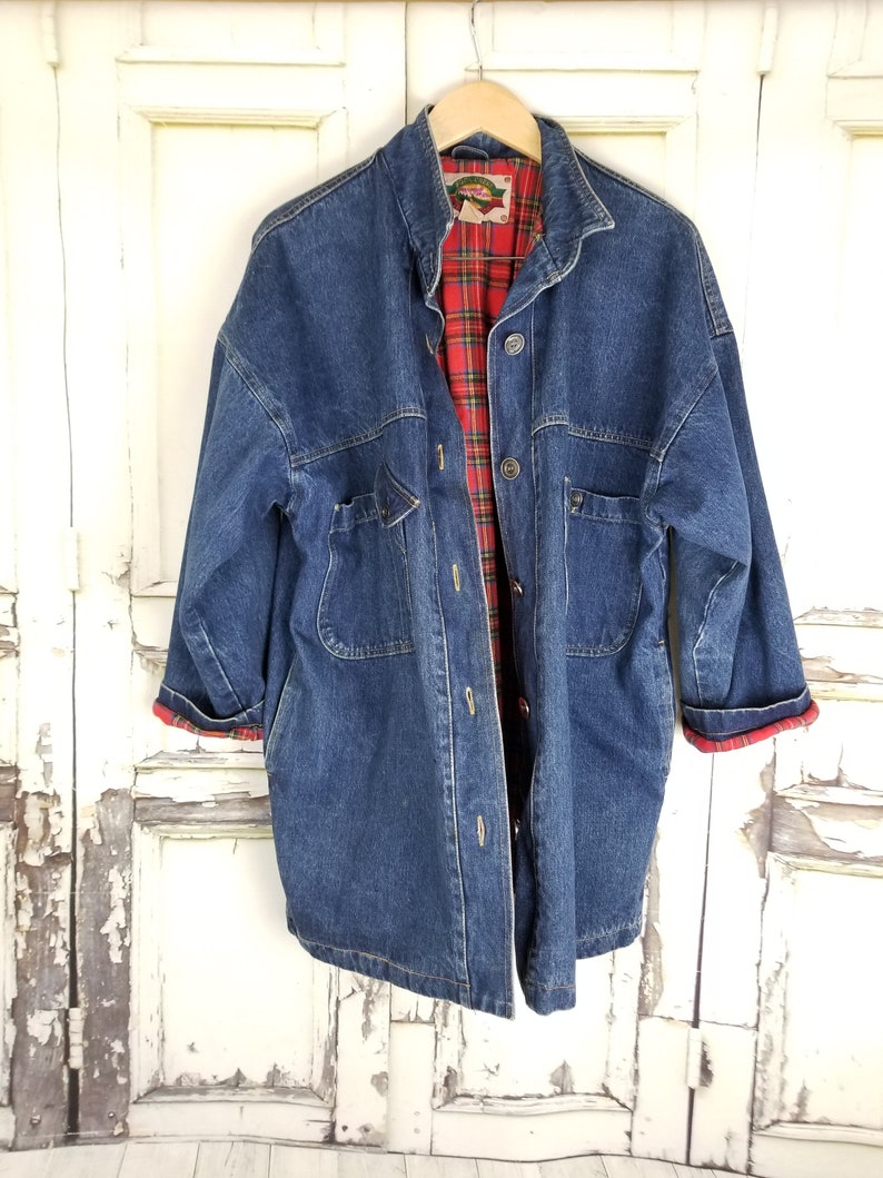 Vintage Oversized Denim Jacket 80s, Slouchy Jean Jacket, Heavy Denim Barn Coat JacketWomen's Size Medium M Large L image 8