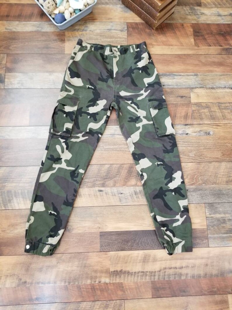 Camo High Waisted Cargo Pants 80s Camouflage Print Tapered Leg | Etsy