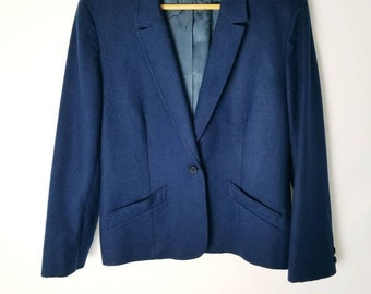 Vintage Pendleton Cropped Jacket Blazer Virgin Wool Navy Blue Jacket//Women's size 16  Large