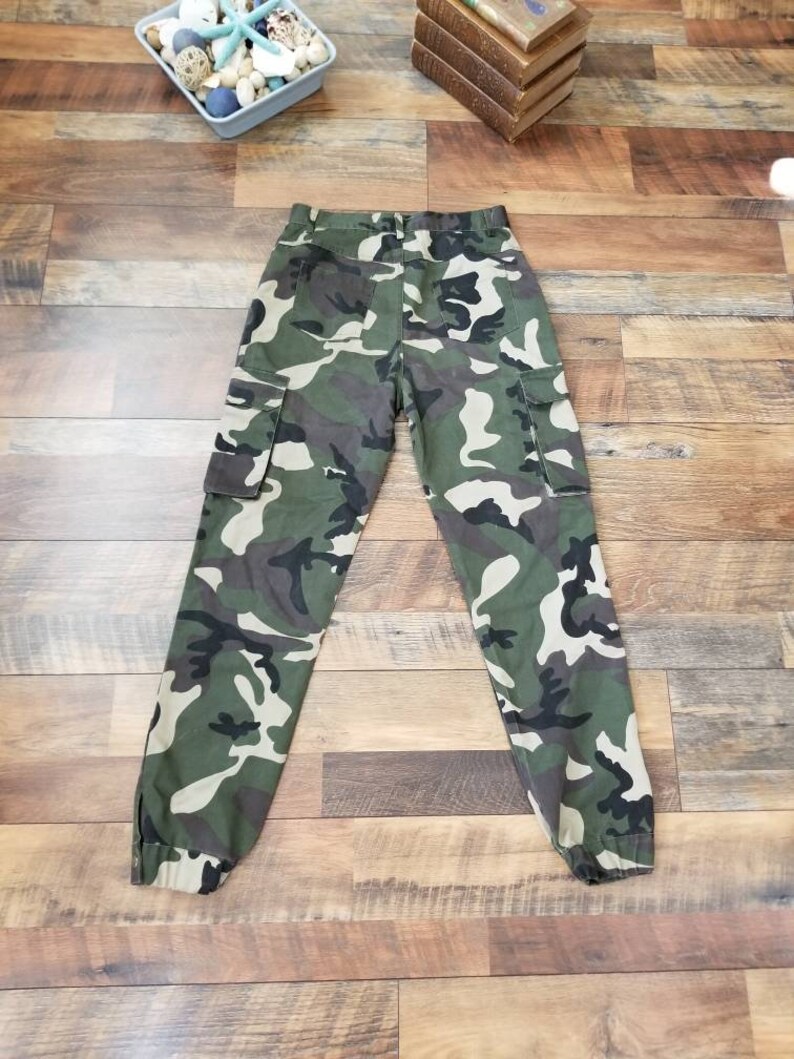Camo High Waisted Cargo Pants 80s Camouflage Print Tapered Leg Etsy