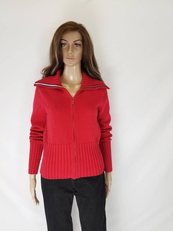 Hilfiger Red Ribbed Sweater Pull up Zipper - Etsy