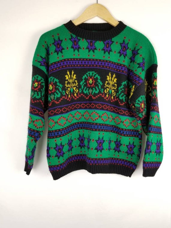 VINTAGE 80s Sweater Crewneck Acrylic Sweater Size… - image 3