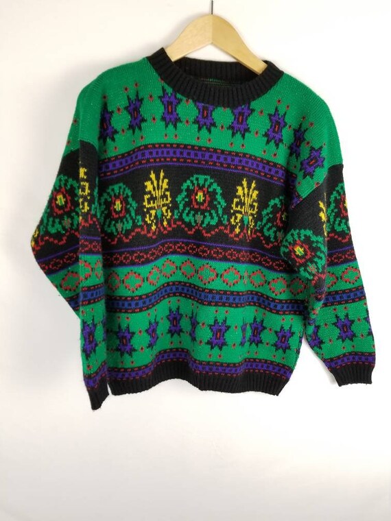 VINTAGE 80s Sweater Crewneck Acrylic Sweater Size… - image 6